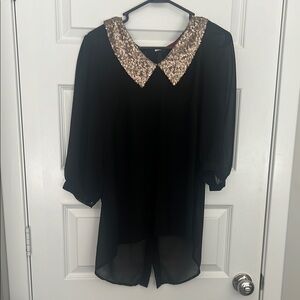 BKE Black and Gold Embellished Peter Pan Collar Blouse size Large